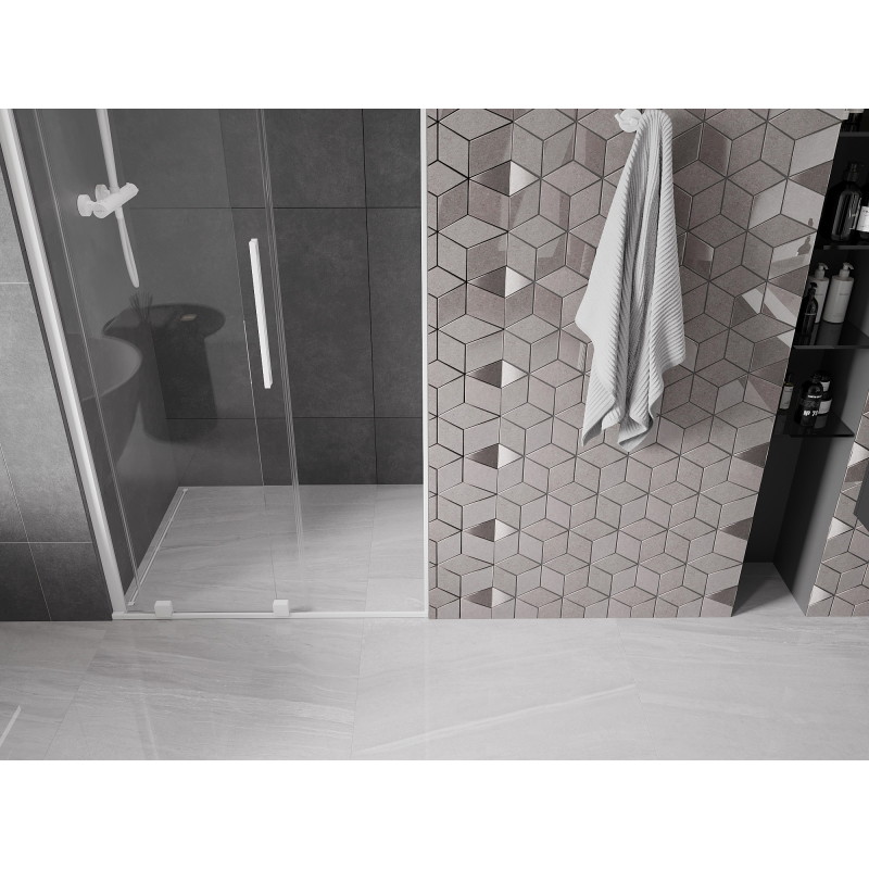 Mexen Velar 120 cm susistumiančios dušo durys, skaidrios, baltos - 871-120-000-01-20