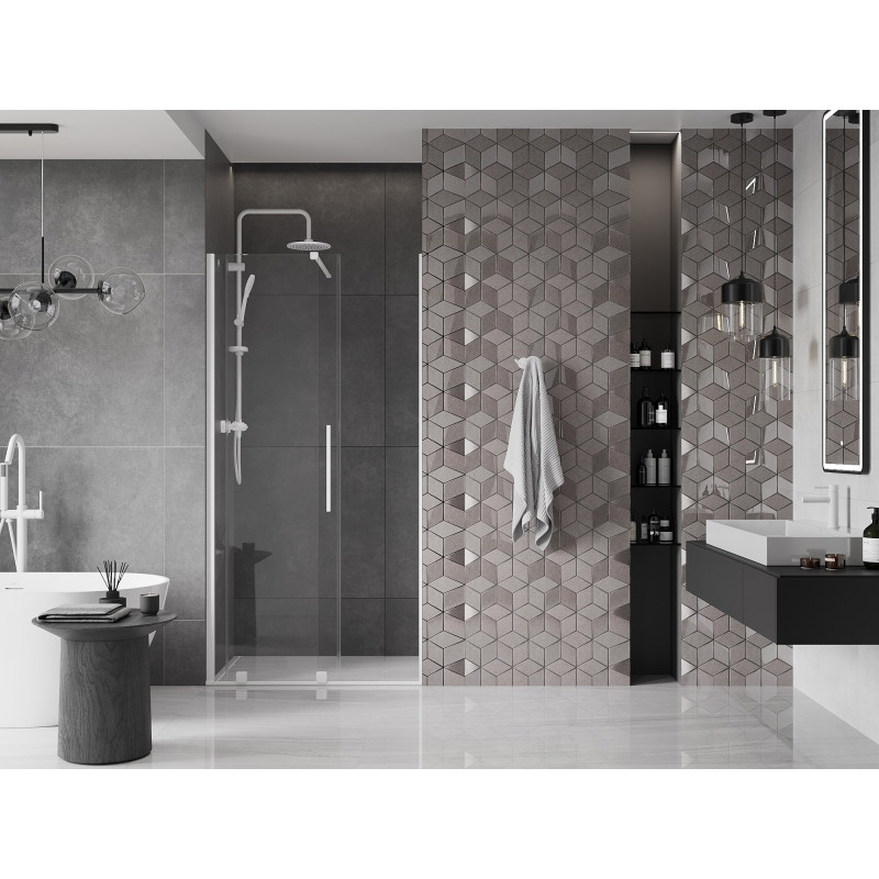 Mexen Velar 120 cm susistumiančios dušo durys, skaidrios, baltos - 871-120-000-01-20