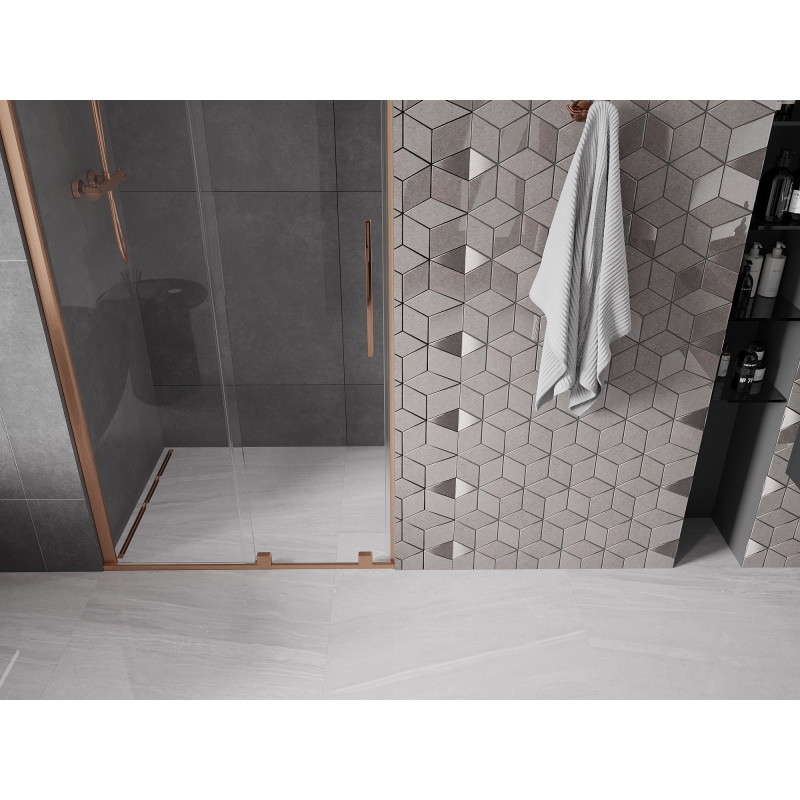 Mexen Velar 110 cm stumdomos dušo durys, permatomas, šlifuotas varis - 871-110-000-01-65