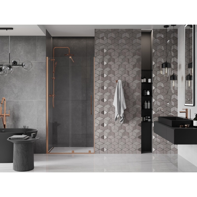 Mexen Velar stiklinės stumdomos 110 cm dušo durys, skaidrios, valcuotas varis - 871-110-000-01-65