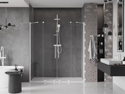 Mexen Velar Duo stumdomos dušo durys 200 cm, skaidrios, baltos - 871-200-000-02-20