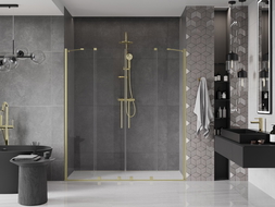 Mexen Velar Duo stumdomos dušo durys 200 cm, Skaidrus, šlifuotas auksas - 871-200-000-02-55
