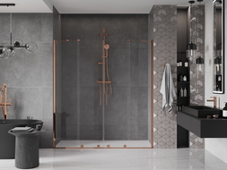 Mexen Velar Duo stumdomos dušo durys 180 cm, skaidrios, rožinis auksas - 871-180-000-02-60