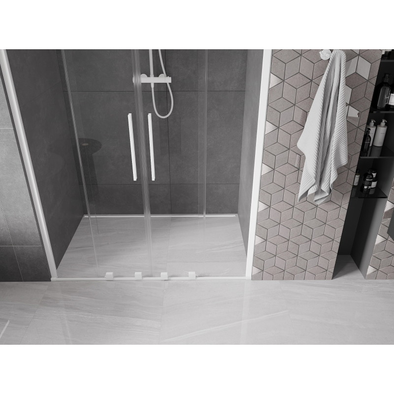 Mexen Velar Dvigubos stumdomos dušo durys 160 cm, skaidrios, baltos - 871-160-000-02-20