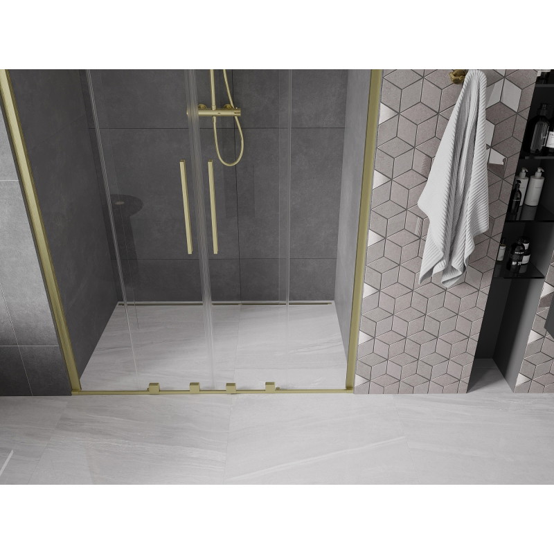 Mexen Velar Duo slankiojančios dušo durys 140 cm, skaidrios, šlifuoto aukso - 871-140-000-02-55