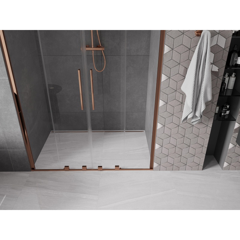 Mexen Velar Dvi stumdomos dušo durys 140 cm, skaidrios, rožinis auksas - 871-140-000-02-60