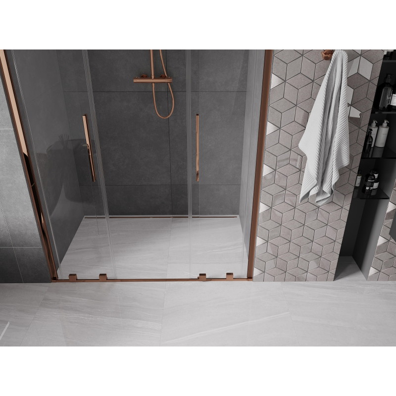 Mexen Velar Dvi stumdomos dušo durys 140 cm, skaidrios, rožinis auksas - 871-140-000-02-60