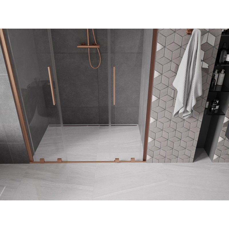 Mexen Velar Dvigubos slankiojančios dušo durys 160 cm, skaidrios, šlifuotas varis - 871-160-000-02-65