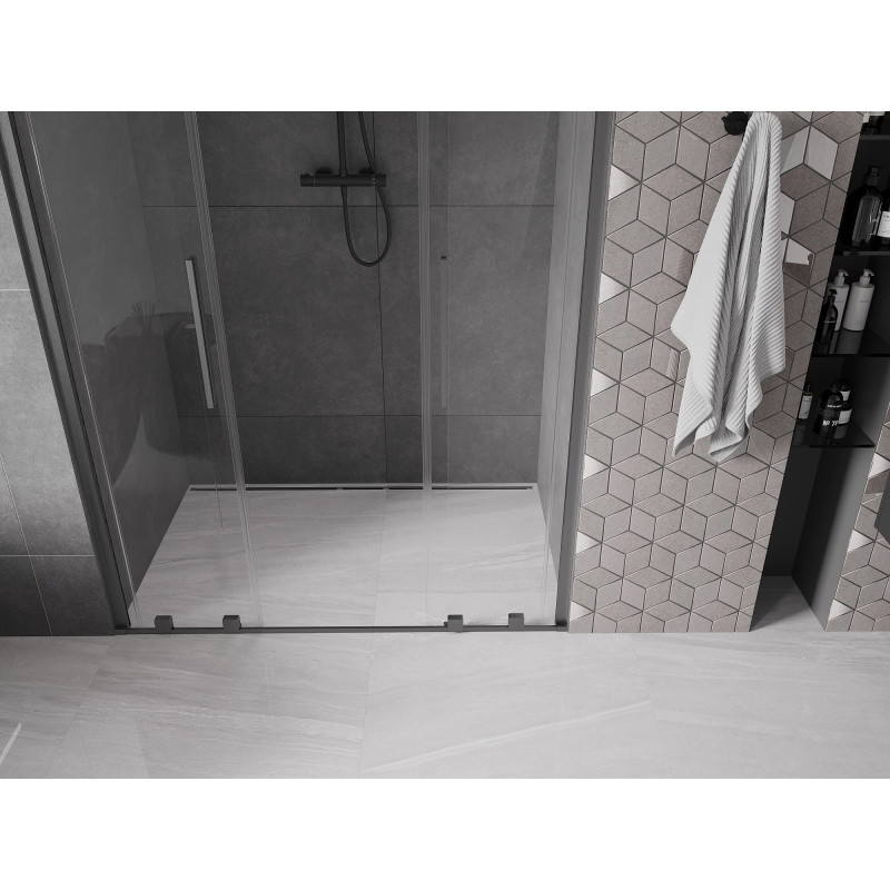 Mexen Velar Dvigubos slankiojamos dušo durys 160 cm, skaidrios, šlifuotas ginklo pilkumo spalvos - 871-160-000-02-66
