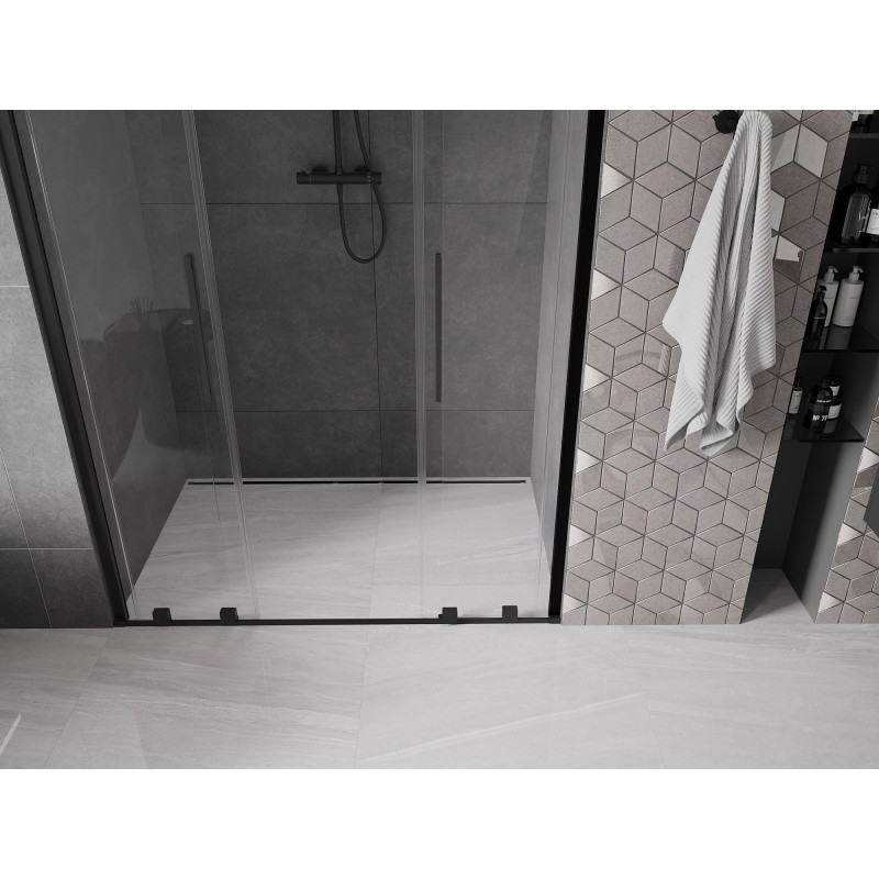 Mexen Velar Dvigubos dušo durys slankiosios 150 cm, skaidrios, juodos - 871-150-000-02-70