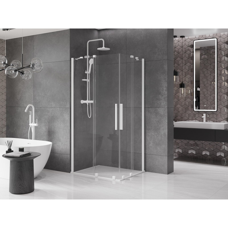 Mexen Velar Duo stumdomos dušo kabinos 100 x 90 cm, permatomos, baltos - 871-100-090-02-20