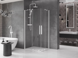 Mexen Velar Duo stumdomos dušo kabinos 100 x 90 cm, permatomos, baltos - 871-100-090-02-20