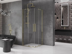 Mexen Velar Dviguba slankiojamoji dušo kabina 80 x 80 cm, skaidri, auksinė - 871-080-080-02-50
