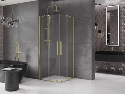 Mexen Velar Duo stumdoma dušo kabina 100 x 100 cm, Skaidrus, šlifuotas auksas - 871-100-100-02-55