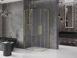 Mexen Velar Duo stumdoma dušo kabina 100 x 90 cm, Skaidrus, šlifuotas auksas - 871-100-090-02-55