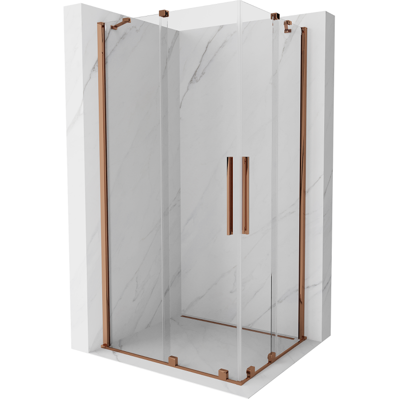 Mexen Velar Duo stumdomoji dušo kabina 90 x 80 cm, permatoma, rausvo aukso spalvos - 871-090-080-02-60