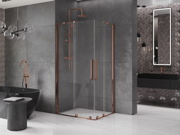 Mexen Velar Duo stumdoma dušo kabina 100 x 90 cm, Skaidrus, Rožinio aukso - 871-100-090-02-60