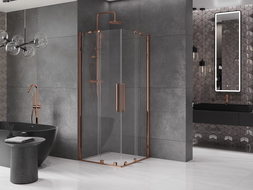 Mexen Velar Duo stumdoma dušo kabina 80 x 80 cm, Skaidrus, Rožinio aukso - 871-080-080-02-60