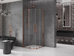 Mexen Velar Duo stumdoma dušo kabina 90 x 90 cm, Skaidrus, Rožinio aukso - 871-090-090-02-60