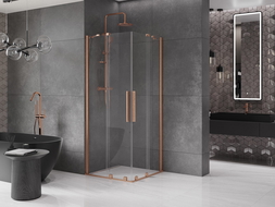 Mexen Velar Duo stumdomos dušo kabina 100 x 100 cm, skaidri, šlifuotas varis - 871-100-100-02-65