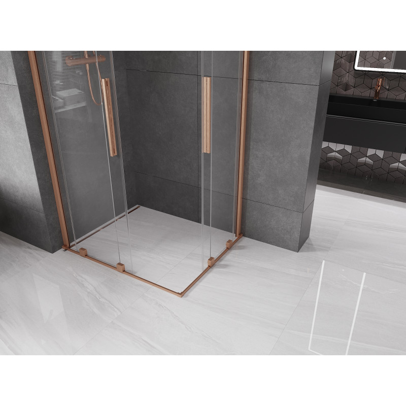 Mexen Velar Dviguba slankiojanti dušo kabina 90 x 80 cm, skaidri, šlifuotas varis - 871-090-080-02-65