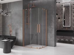 Mexen Velar Dviguba slankiojanti dušo kabina 90 x 80 cm, skaidri, šlifuotas varis - 871-090-080-02-65