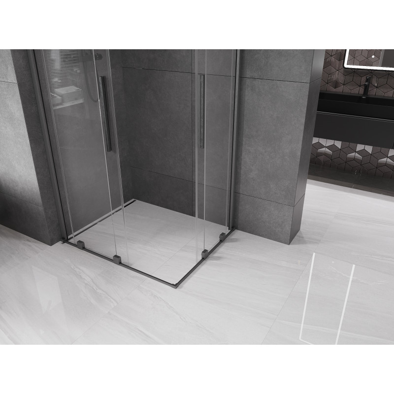 Mexen Velar Dviejų dalių stumdomos dušo kabinos 90 x 80 cm, skaidri, šešėlinė pilka šlifuota - 871-090-080-02-66