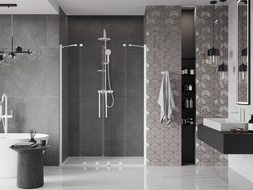 Mexen Velar Duo stumdomos dušo durys 150 cm, skaidrios, baltos - 871-150-000-02-20