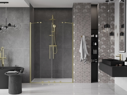 Mexen Velar Duo stumdomos dušo durys 140 cm, Skaidrus, šlifuotas auksas - 871-140-000-02-55