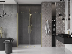 Mexen Velar Duo stumdomos dušo durys 150 cm, Skaidrus, šlifuotas auksas - 871-150-000-02-55