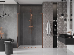 Mexen Velar Duo slankiojančios dušo durys 150 cm, permatomos, rožinis auksas - 871-150-000-02-60