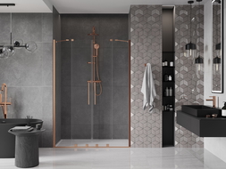 Mexen Velar Duo slankiojančios dušo durys 160 cm, skaidrios, šlifuotas varis - 871-160-000-02-65