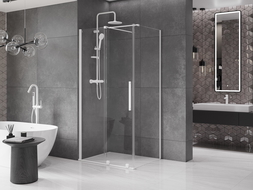 Mexen Velar slankiojančios dušo durys 100 x 110 cm, permatomos, baltos - 871-100-110-01-20