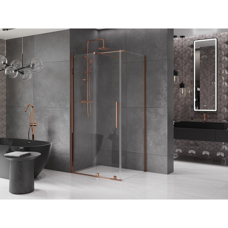 Mexen Velar stumdomas dušo kabinas 90 x 80 cm, permatomas, rožinis auksas - 871-090-080-01-60