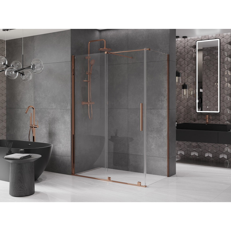 Mexen Velar Stumdoma dušo kabina 140 x 75 cm, permatoma, rožinis auksas - 871-140-075-01-60