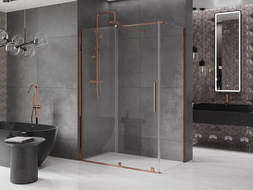 Mexen Velar stumdomas dušo kabinas 140 x 85 cm, permatomas, rožinis auksas - 871-140-085-01-60