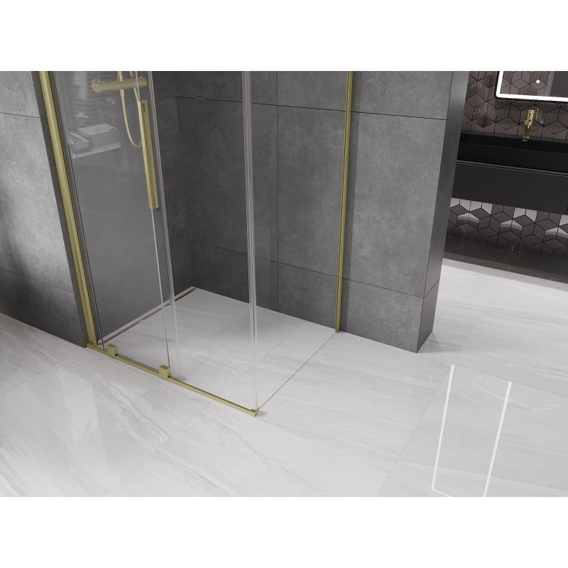 Mexen Velar stumetroji slanki prausimosi kabina 100 x 90 cm, skaidri, auksuota šukuota - 871-100-090-01-55