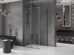 Mexen Velar stumdoma dušo kabina 100 x 80 cm, Skaidrus, gun gray šlifuotas - 871-100-080-01-66