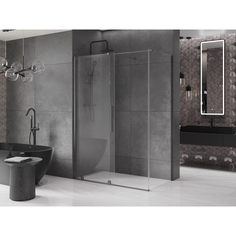 Mexen Velar stumiama dušo kabina 150 x 85 cm, permatomas, šlifuotas pistoleto pilkas - 871-150-085-01-66