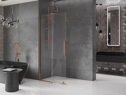 Mexen Velar dušo siena, sulankstoma Walk-in 90 x 200 cm, skaidrus 8 mm, rožinė auksinė - 871-090-000-03-60