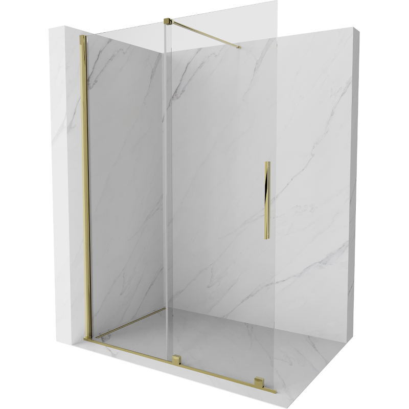 Mexen Velar dušo sienelė stumdomai Walk-in 140 x 200 cm, skaidrus 8 mm, auksinė - 871-140-000-03-50