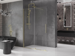Mexen Velar dušo sienelė stumdomai Walk-in 140 x 200 cm, skaidrus 8 mm, auksinė - 871-140-000-03-50