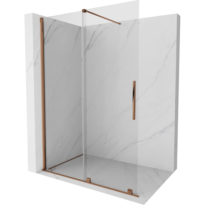 Mexen Velar stumdoma dušo siena Walk-in 130 x 200 cm, skaidri 8 mm, rožinis auksas - 871-130-000-03-60