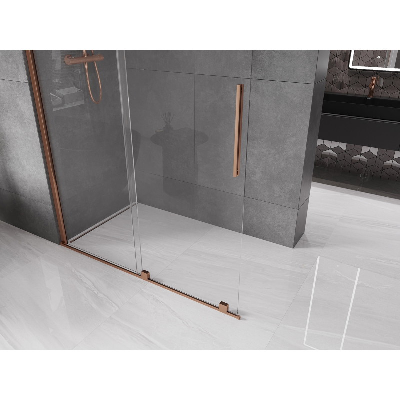 Mexen Velar stacionarią dušo pertvara Walk-in 130 x 200 cm, skaidri 8 mm, rožinis auksas - 871-130-000-03-60