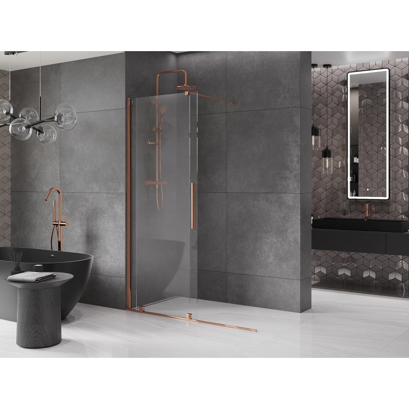 Mexen Velar stacionarią dušo pertvara Walk-in 130 x 200 cm, skaidri 8 mm, rožinis auksas - 871-130-000-03-60