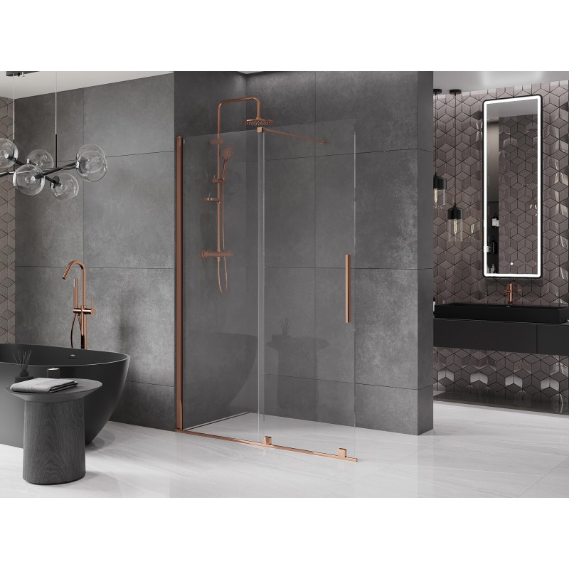 Mexen Velar Stumdomas dušo ekranas Walk-in 140 x 200 cm, skaidrus 8 mm, rožinis auksas - 871-140-000-03-60