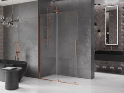 Mexen Velar stumdomas Walk-in dušo stiklas 140 x 200 cm, skaidrus 8 mm, rožinė auksinė - 871-140-000-03-60
