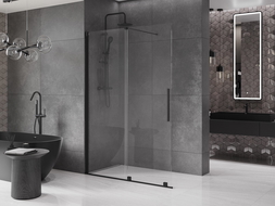 Mexen Velar stiklinė dušo sienelė, sklendžianti Walk-in 130 x 200 cm, skaidri 8 mm, juoda - 871-130-000-03-70