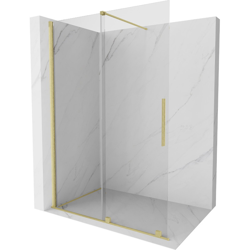 Mexen Velar Įstumiama dušo siena Walk-in 130 x 200 cm, skaidri 8 mm, auksinė šlifuota - 871-130-000-03-55