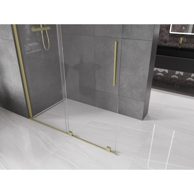 Mexen Velar Įstumiama dušo siena Walk-in 130 x 200 cm, skaidri 8 mm, auksinė šlifuota - 871-130-000-03-55